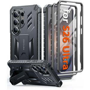 FNTCASE for Samsung Galaxy S26-Ultra Case: [Built-in Screen Protector & Kickstand] [2 Front Frames] [Military-Grade Drop Protection] Heavy Duty Shockproof Rugged TPU Case Full Body Protective Black