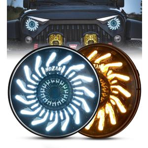 7inch Round chrysanthemum petal Headlights White DRL Amber Turn Signal Compatible with 2007-2017 Wrangler JK JKU TJ LJ