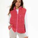 Gacaky Women's Striped Vest Winter Warm Cropped Stand Collar Full Zip Sleeveless Fleece Jacket Zip Gilet Fashion Trendy Tops (Red, L)