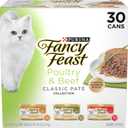 Fancy Feast Poultry and Beef Feast Classic Pate Collection Grain Free Wet Cat Food Variety Pack - (Pack of 30) 3 oz. Cans, Best By: 05/2027