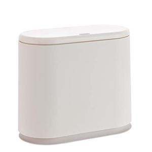Baosia White Slim Rectangular Plastic Trash Can with Press Type Lid,8 Liter / 2.1 Gallon Narrow Trash Bin with Pop-up Lid for Toilet,Bedroom,Bathroom,Office,Kitchen,Powder Room