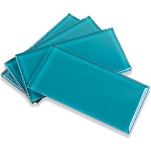 Glass Tile for Backsplash, Glass Subway Tile 3x6 Inch Cyan for Kitchen Bathroom Shower Wall (32 Pcs 4 sq.ft)