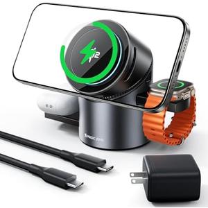MAGIC JOHN 3 in 1 Charging Station for Apple, Qi2 15W iPhone Wireless Charging Station, Magsafe Charger Stand for iPhone 17 Pro Max 16 15 14 13 12 - Apple Watch iWatch Ultra - AirPods 2/3/4/Pro