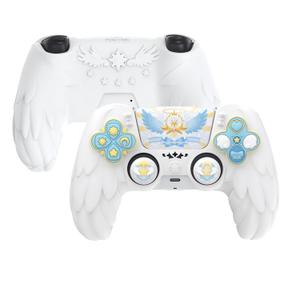PlayVital Magic Wings Protective Silicone Cover Skin for ps5 Controller  Soft Anti-Slip Grip Protector Case for ps5 Controller with Thumbstick Caps & Stickers, Charging Station Compatible - White