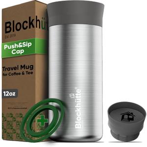 Blockhtte Insulated Coffee Tumblers Stainless Steel, Travel Mug 12oz, Insulated Coffee Cup 8h Hot, Tea Thermos Spill Proof 360 drinking Lid, Leak Proof Thermal Travel Tumbler (Black)