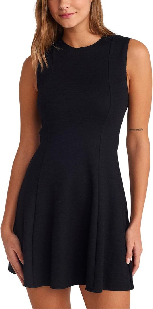 Women Sleeveless Knit Mini Dress 2025 Fall Elegant A Line Business Casual Work Cocktail Short Dress (Black-S)