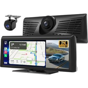 Wireless Carplay Screen for Car with 2K Dash Cam 8.1" HD Portable Car Stereo Touchscreen with Apple CarPlay Android Auto, Voice Control, Bluetooth, Mirror Link, GPS Navigation, 1080P Backup Camera