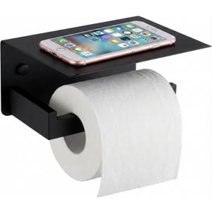Toilet Paper Holder with Phone Shelf, The Midnight Series - Matte Black Wall Mount Dispenser with Large Storage, Industrial Grade SUS304 Stainless Steel Bathroom Hardware, Rust Proof (Matte Black)