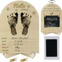 Heartfelt Baby Announcement Sign & Hello World Newborn Sign with Mess-Free Ink Pad for Hand & Footprints, Welcome Plaque & Baby Shower Stand with Premium Wooden Ultrasound Picture Frame Keepsake