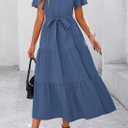 KIRUNDO Summer Button Down Wedding Guest Shirt Dresses for Women Maxi Flutter Short Sleeve Flowy Tiered Beach Sun Dress (S)