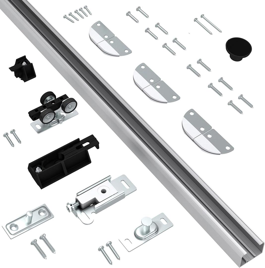 24" Aluminum Bifold Closet Door Hardware Kit for 2 Doors,Folding Barn Door Hardwares,Bi-fold Door Hardware Track Top Mounted for Bathroom, Bedroom, Inside Door