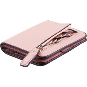 Toughergun Womens Small Slim Leather Wallet with RFID Protection, Compact Bifold Mini Purse with Clear ID Window (Light Pink)