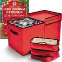 Holiday Cheer Premium Christmas Ornament Storage with 8 Tray – Christmas Storage Container with Dividers Perfect for Holiday Decorations– Fits 128 Holiday Ornaments – Tear-Proof Fabric (Large, Red)