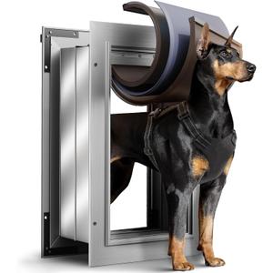 3-Flaps Insulated Dog Door for Wall, Rust Proof Aluminum Alloy Large Doggy Door, Heavy Duty Pet Door with Dual Lock, Extreme Weather Doggie Door for Interior Exterior Wall, Pets Up to 110LB