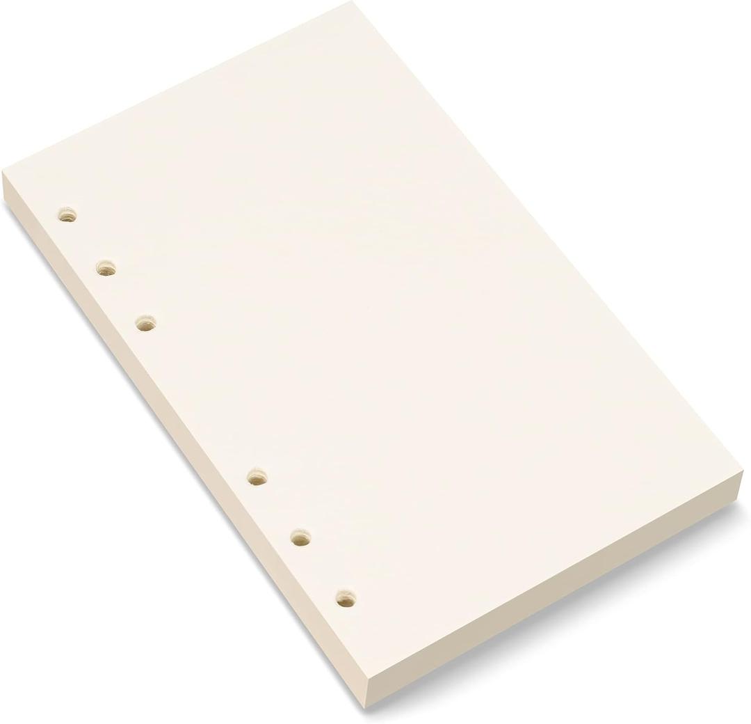 A6 Blank Refill Paper, 6 Holes Pouched Loose Leaf Paper for A6 Personal Binder Planner, 80 Sheets/160 Blank Pages, 4.1 x 6.6 inches, Beige (1)