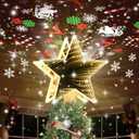 Kesfitt Christmas Tree Topper, Tunnel Mirror Golden Light Star Topper with 6 Projection Modes, Tree Topper Lighted 3D Glitter Dynamic Projection for Xmas Party Holiday