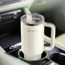 40 Oz Insulated Tumbler with Flip Straw Lid - 100% Leakproof, 100% Clean, Vacuum insulated Stainless Steel | BPA-Free, Handle & Cupholder Compatible - 24H Cold, Travel/Gym/Office (Cream)