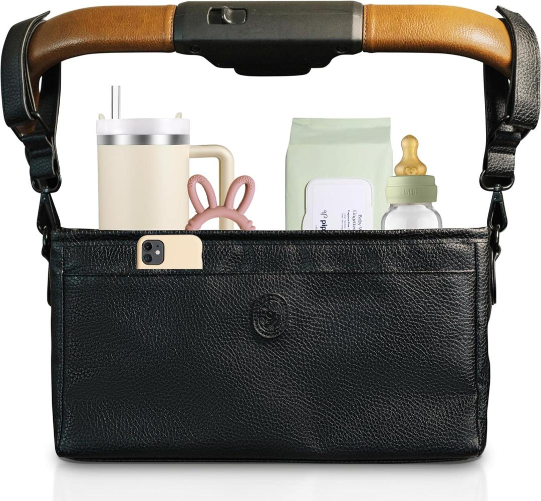 Universal Stroller Organizer with Cup Holder - Vegan Leather Stroller Caddy, 4 Built-In Pockets, Shoulder Strap, Fits Mockingbird, UppaBaby, Nuna, BOB and More Universal Stroller Organizer with Cup Holder - Vegan Leather Stroller Caddy, 4 Built-In Pockets, Shoulder Strap, Fits Mockingbird, UppaBaby, Nuna, BOB and More