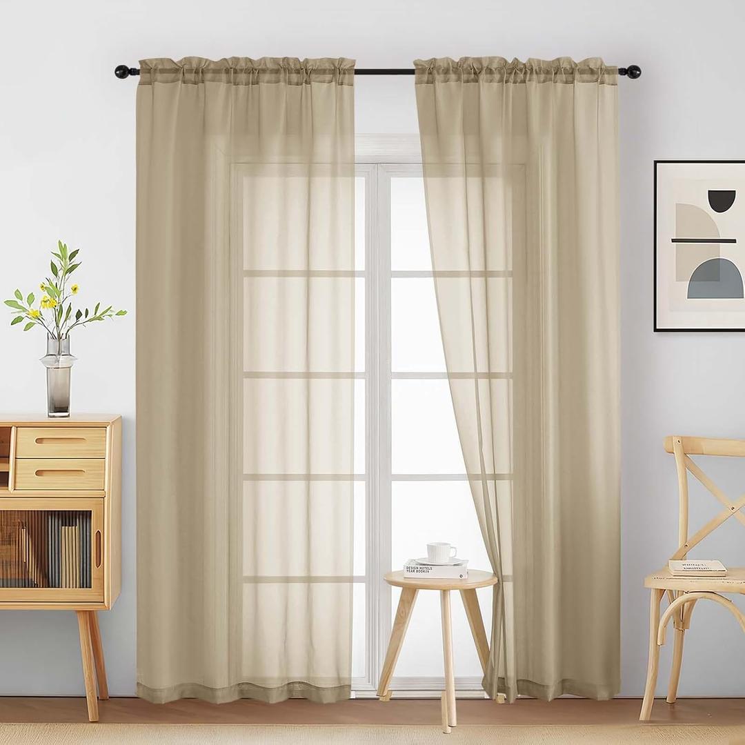 Taupe Sheer Curtains 90 Inches Long 2 Panels, Light Filtering Solid Sheer Curtains for Bedroom Living Room, Lightweight Soft Airy Window Voile Sheer Drapes, Dual Rod Pocket, 2x42Wx90L Inches