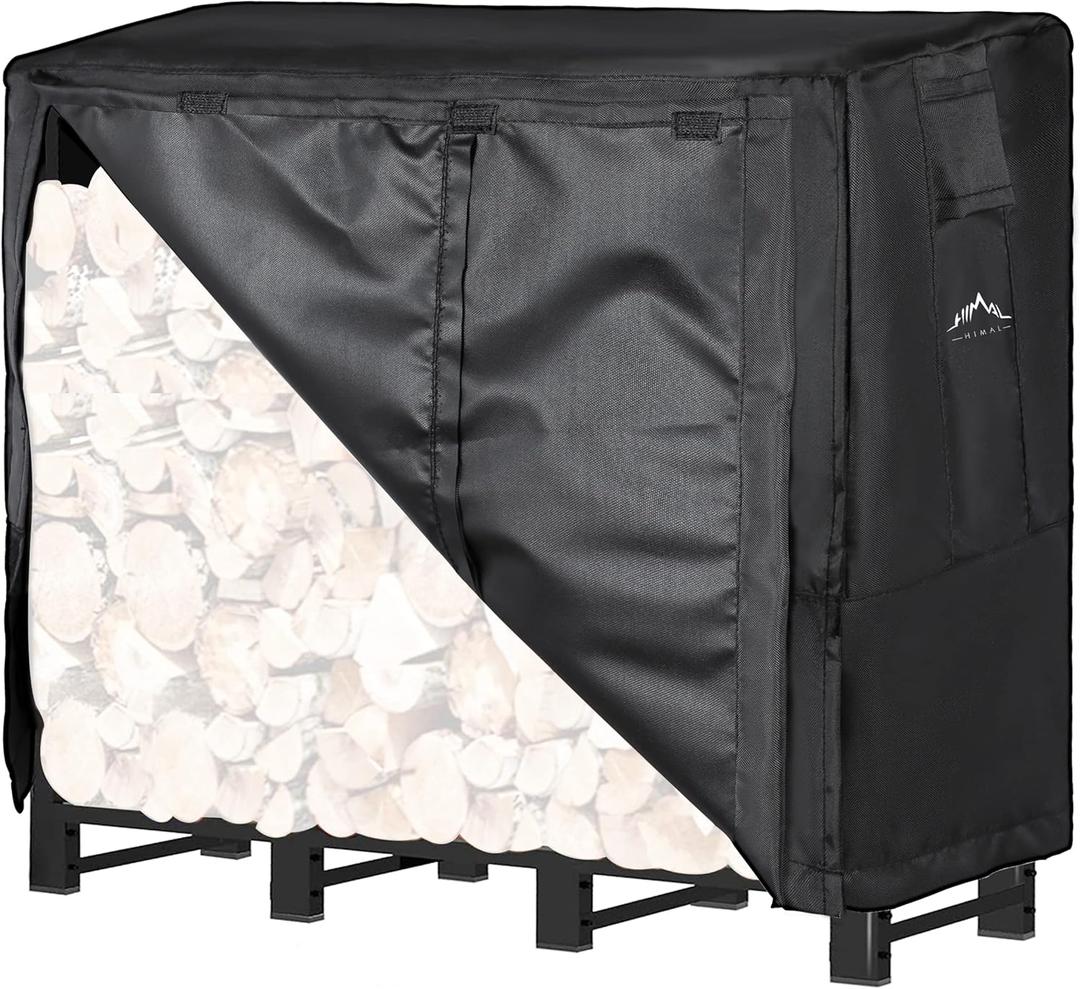 Himal 4ft Waterproof Firewood Cover, Heavy Duty 600D Oxford Outdoor Storage Wood Rack Cover with Buckle (Log Rack not Included)