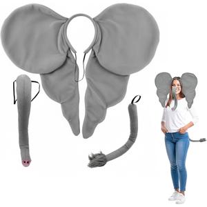 Nicky Bigs Novelties Jumbo Elephant Costume Set Oversized Ears Headband Plush Trunk & Tail for Adults Teens Safari Animal Cosplay Accessories for Halloween Theater Zoo Parties Events, Gray, One Size