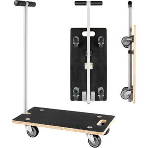 Heavy Duty Rectangle Wood Platform Dolly with Handle - 441-Lb Capacity, 3" TPR Wheels, Multifunctional Furniture & Plant Mover for Transporting Heavy Items