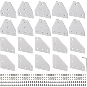10Pcs L Shape & 10Pcs T Shape 2020 Corner Bracket Joint Plate 5 Hole Aluminum Extrusion Connector with 100Pcs T-Nuts, 100Pcs Screws and 1Pc Wrench for 20 x 20mm Series Extrusion Profile