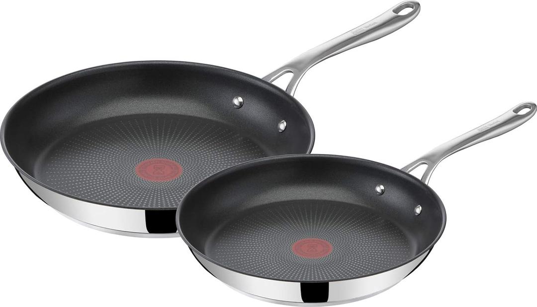 T-Fal x Jamie Oliver Nonstick Coated Stainless Steel Pans 9.5" & 11", Induction Compatible, Oven Safe up to 500F, Chef's Stainless Steel Skillet, Frying Pan, Silver