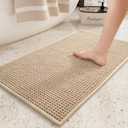 Color&Geometry Chenille Rubber Backed Beige Bathroom Rugs- Non Slip, Absorbent, Quick Dry, Washable- 17"x29.5" Standard Sized Bath Mat Thin Bathroom Rugs Fit Under Door