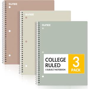 SUNEE Spiral Notebooks, 3 Pack, 1-Subject, College Ruled Paper, 8" x 10-1/2", 70 Sheets per Notebook, Assorted Aesthetic Colors Spiral Notebooks for School
