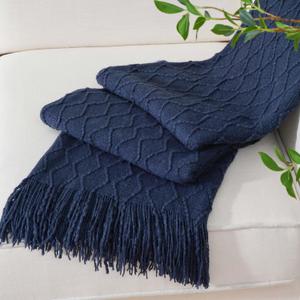 BATTILO HOME Navy Throw Blankets for Couch, Navy Blue Lightweight Decorative Blankets and Throws, Boho Warm Knit Blanket for Men and Women, 50"x60"