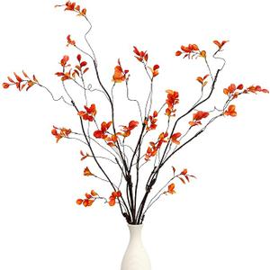 3Pcs 38.8" Faux Fall Plant Stems and Branches for Vase,Artificial Tree Branches and Twigs for Decoration (Orange Leaves & Brown Stem)