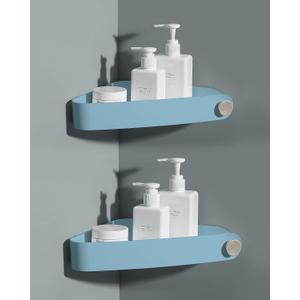 Sotfamily Shower Caddy Corner, 2 Pack Adhesive Corner Shower Shelves for Bathroom Organizers and Storage, Rust Free Plastic Rack for Bathroom Accessories & Decor, Light Blue