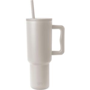 Simple Modern 40 oz Trek Tumbler with Handle and Straw Lid | Cup Holder Friendly Insulated Stainless Steel Travel Mug | Almond Birch