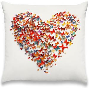 Colorful and White Aesthetic Decorative Throw Pillow Covers, Vibrant Heart Made of Butterflies Pattern Pillow Cases, Cute Trendy Nature Art Decor for Teen Girls Bedroom Dorm 18x18"