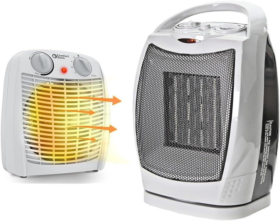 Comfort Zone Fan-Forced Electric Personal Indoor Space Heater. Adjustable Thermostat & Indoor Portable Ceramic Electric Space Heater
