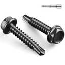 #10 x 1 Inch Self Drilling Screws, (50pcs) 0.5 lbs Black Self Tapping Screws for Metal, 410 Stainless Steel Hex Washer Head Sheet Metal Screw