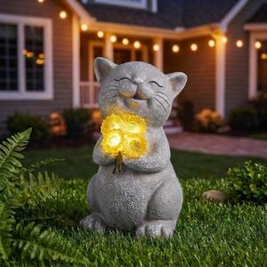 PETAFLOP Solar Cat Garden Statue Decor with Sunflower, Birthday Housewarming Gifts for Father Mom Grandma Women Cats Lover, Outdoor Figurines Patio Balcony Yard Lawn Decorations