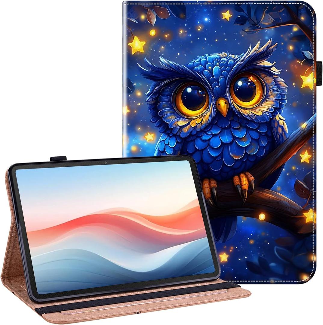 Case for Samsung Galaxy Tab A11 Plus 2025/A9+/A9 Plus 11 inch 2023 Tablet with Pencil Holder, Multiangle Stand Wallet Design Cover, Blue Owl