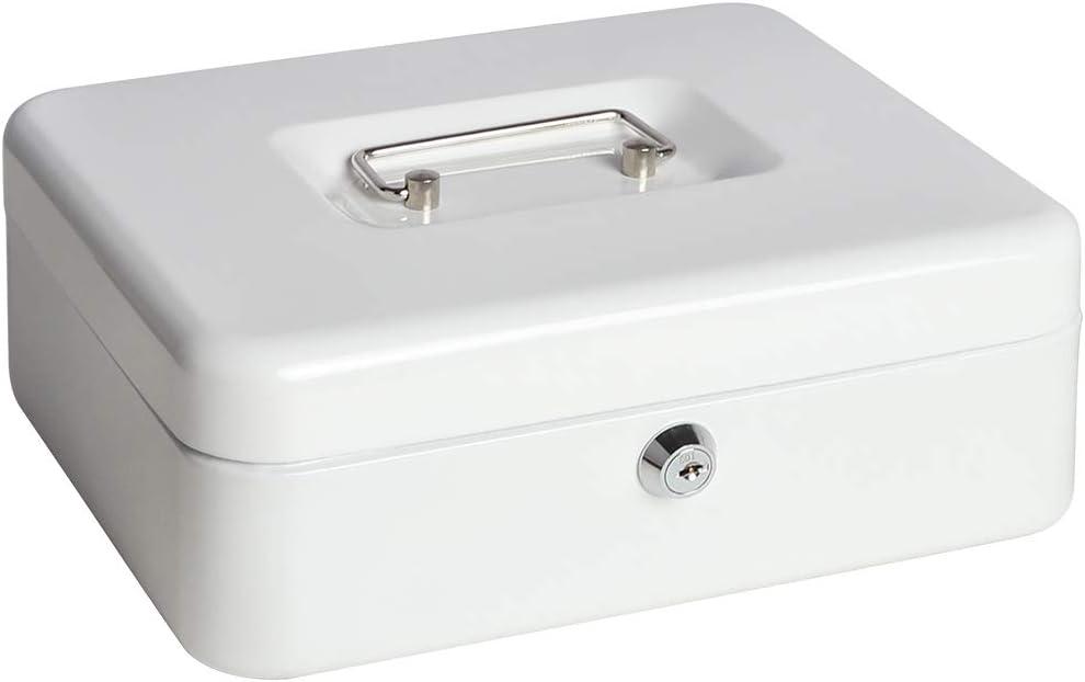 Jssmst Locking Large Metal Cash Box with Money Tray, Lock Box, White (Large, White Large)