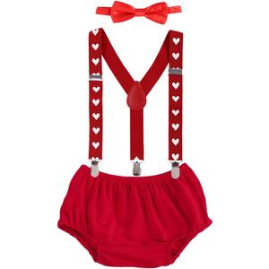 IMEKIS Baby Boys 1st Birthday Cake Smash Outfit Suspenders Bowtie Shorts Sets Cupid Photo Shoot (3-24 Months, # Red)