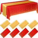 Breling 8 Pack Red and Gold Disposable Plastic Tablecloths and Satin Table Runner Set, 54 x 108 Inch Tablecloth, 12 x 108 Inch Table Runners for Wedding Graduation Birthday Baby Shower New Year