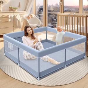 Baby Playpen 50 x 50 Inch Play Pen Playards, Playpen for Babies and Toddlers, Baby Playard for Indoor & Outdoor Active Center Game Fence, with Skin-Friendly Fabric and Soft Breathable Mesh Grey (50  50 Inch)