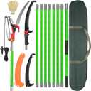 30 Ft Manual Pole Saw, Extendable Tree Pruner Blade and Scissors Set with 9 Fiberglass Handles, Long Branch Pruner Retractable for Backyard and Garden, Bush Cutting and Pruning of Palm Trees (30 FT With Scissors)