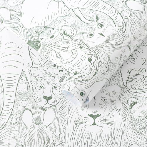 Heroad Peel and Stick Wallpaper Green Contact Paper 17.3"x78.7" Animal Wall Paper Modern Removable Self Adhesive Wallpaper for Bedroom Bathroom Wall Waterproof Papel Tapiz para Pared, 3 Pack