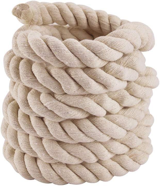 10ft Natural Twisted Cotton Rope Strong Triple-Strand Rope for Sports, Crafts, Indoor Outdoor Use Tug of War Rope