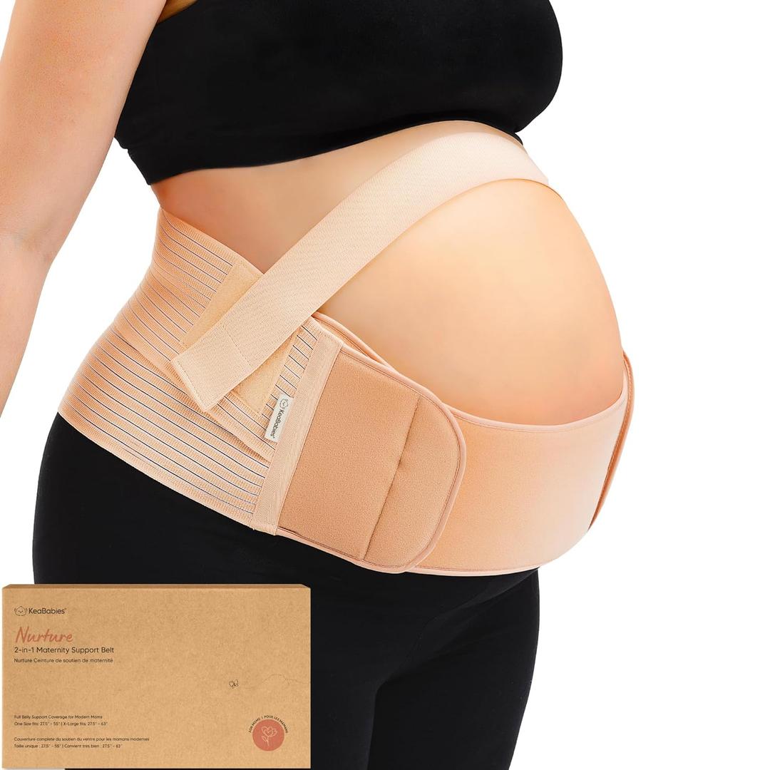 2-in-1 Maternity Belly Bands for Pregnant Women - Easy to Use Pregnancy Belly Support Band for Back, Pelvic, Hip, Adjustable Maternity Belt Support, Comfortable & Soft (Classic Ivory, One Size)