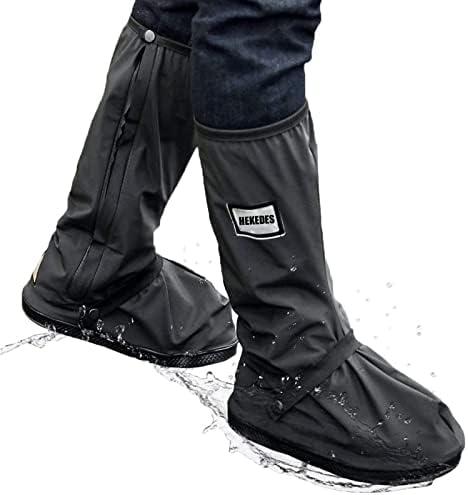 HEKEDES Waterproof Shoe Covers, Reusable & Foldable Rain Boot Shoe Cover with Zipper, Non-Slip, Reflector, Men Women Rain Gear, Black XL