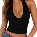 TiulZial Sexy Halter Tops for Women - Going Out Deep V Tank Top Backless Cute Summer Trendy Crop XS
