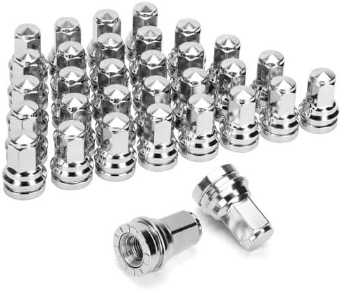 DYNOFIT 14mmx1.5 OEM/Stock Lug Nuts Compatible with 2017-2022 Ford F-250 & F-350, 32 Pack HEX21mm (13/16") One-Piece Design Factory Chrome Wheel Lug Nuts HCPZ-1012-B HCPZ-1012-A